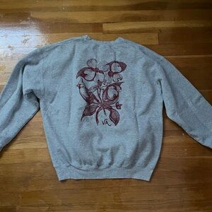 Virginia Gray Crewneck Sweater with Red Floral Design